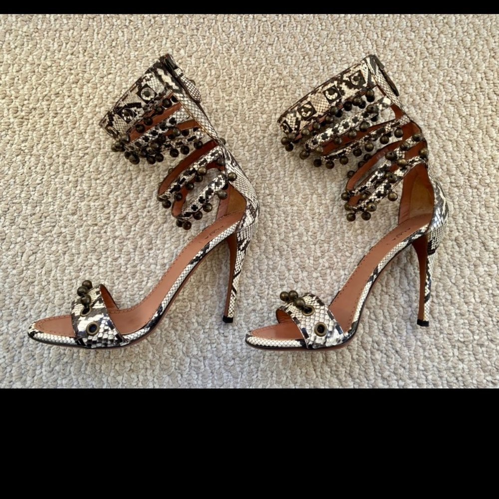 ALAÏA Snakeskin Bell-Embellished Sandals NWOT (Size 10.5)